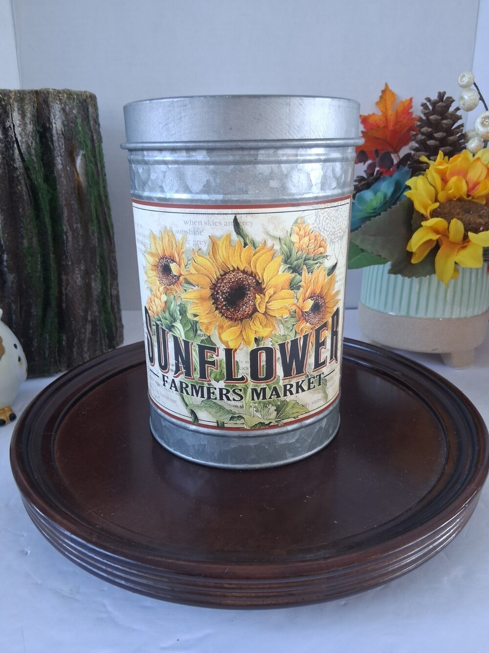 NEW! NOS! 'Ashland' Galvanized Metal Tin Canister w/lid Sunflower Design;Storage